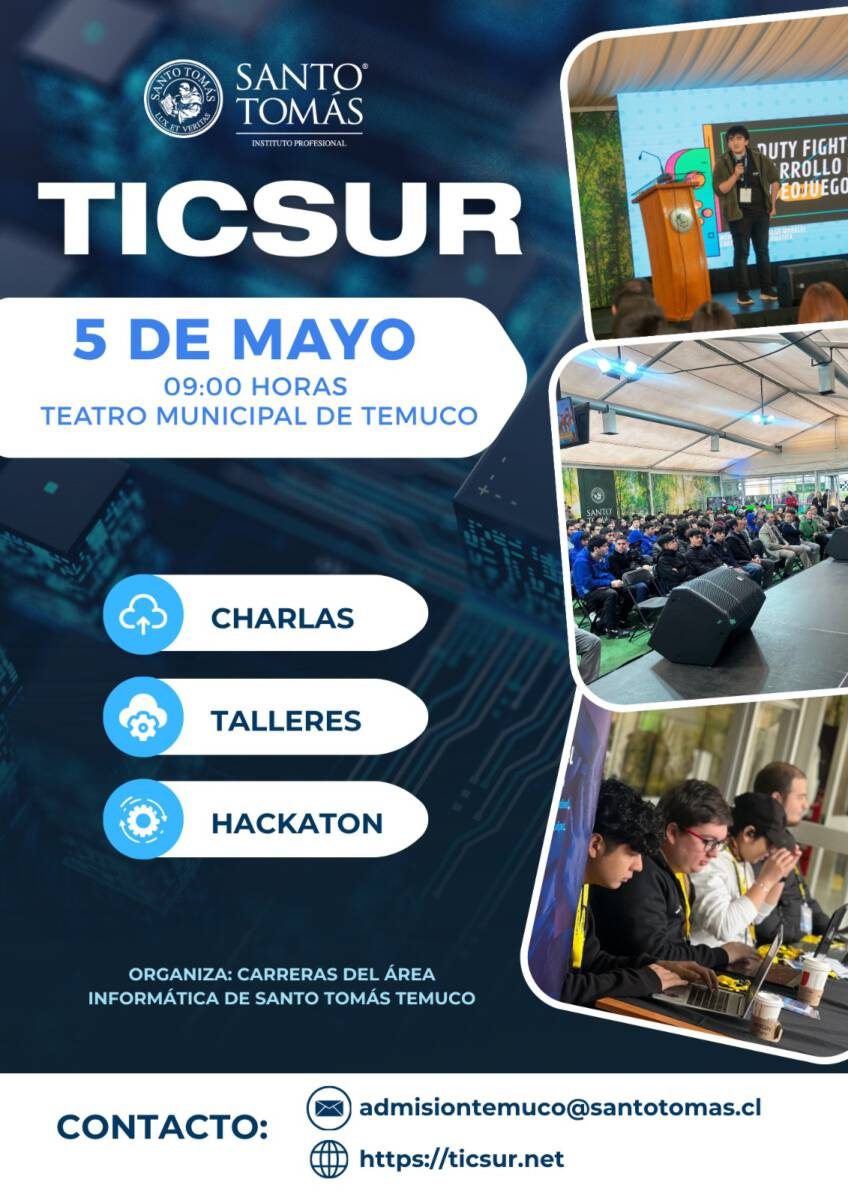 TICSUR 2026:Área Informática del IP Santo Tomás Temuco prepara el gran encuentro tecnológico del sur de Chile con foco en inteligencia artificial e innovación