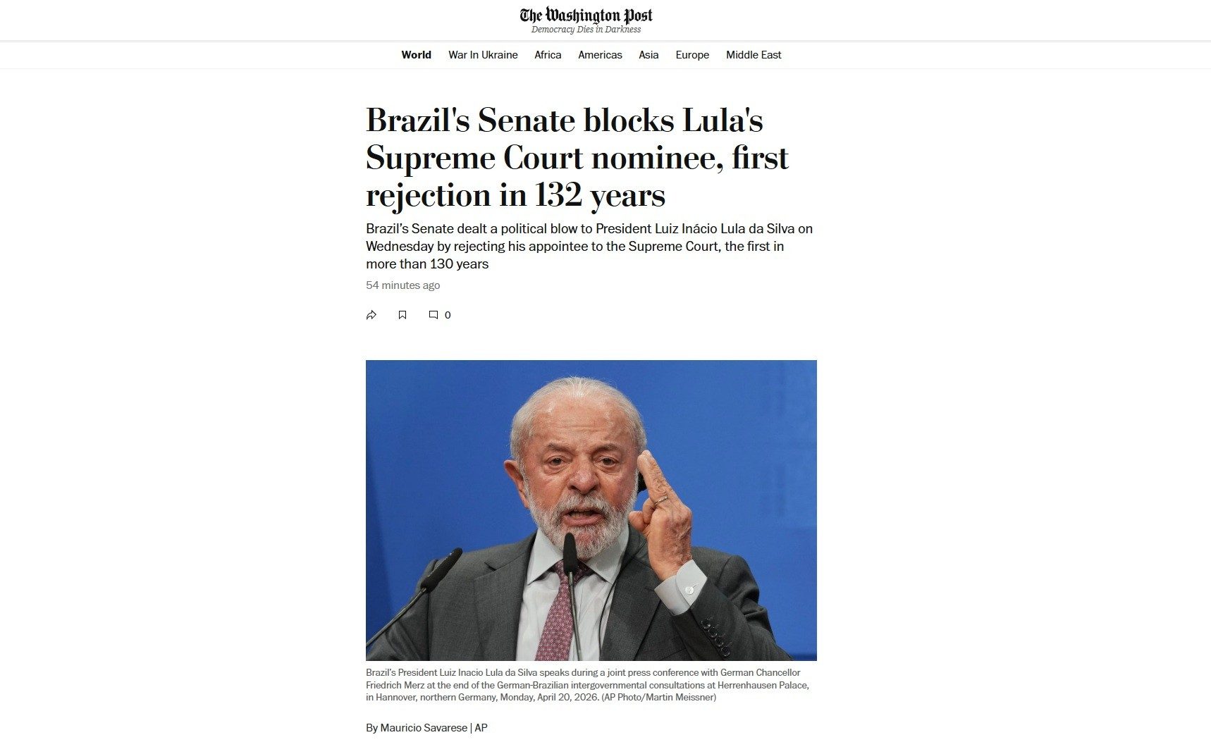 Derrota histórica', 'duro revés': como a imprensa internacional noticiou a rejeição de Jorge Messias ao STF